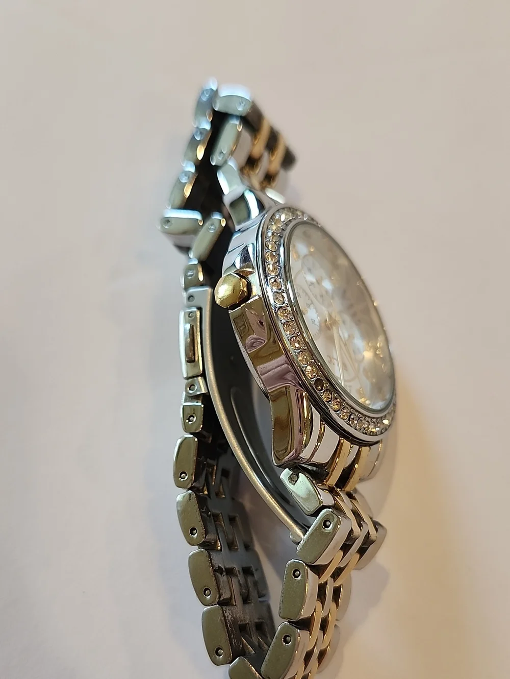 Relic Gold And Silver Tones Watch With Crystal Bezel And Crystal Numerals